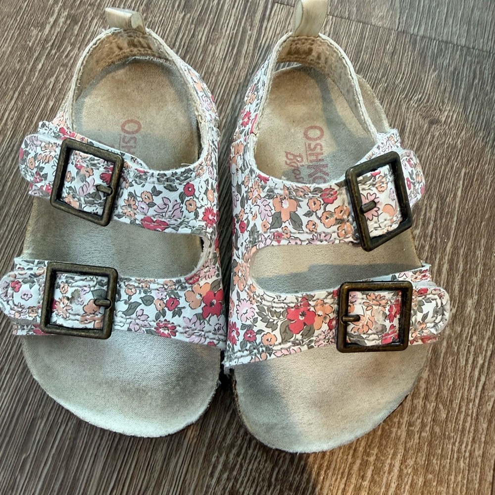 OshKosh B'gosh Floral Double-Buckle Sandals - White with Pink/Coral Flowers